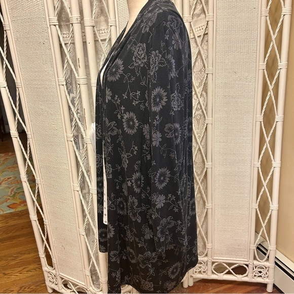 Lands' End Set Black Floral Drapey Kimono Open Front White Tee Top Plus size 1X - Picture 4 of 16